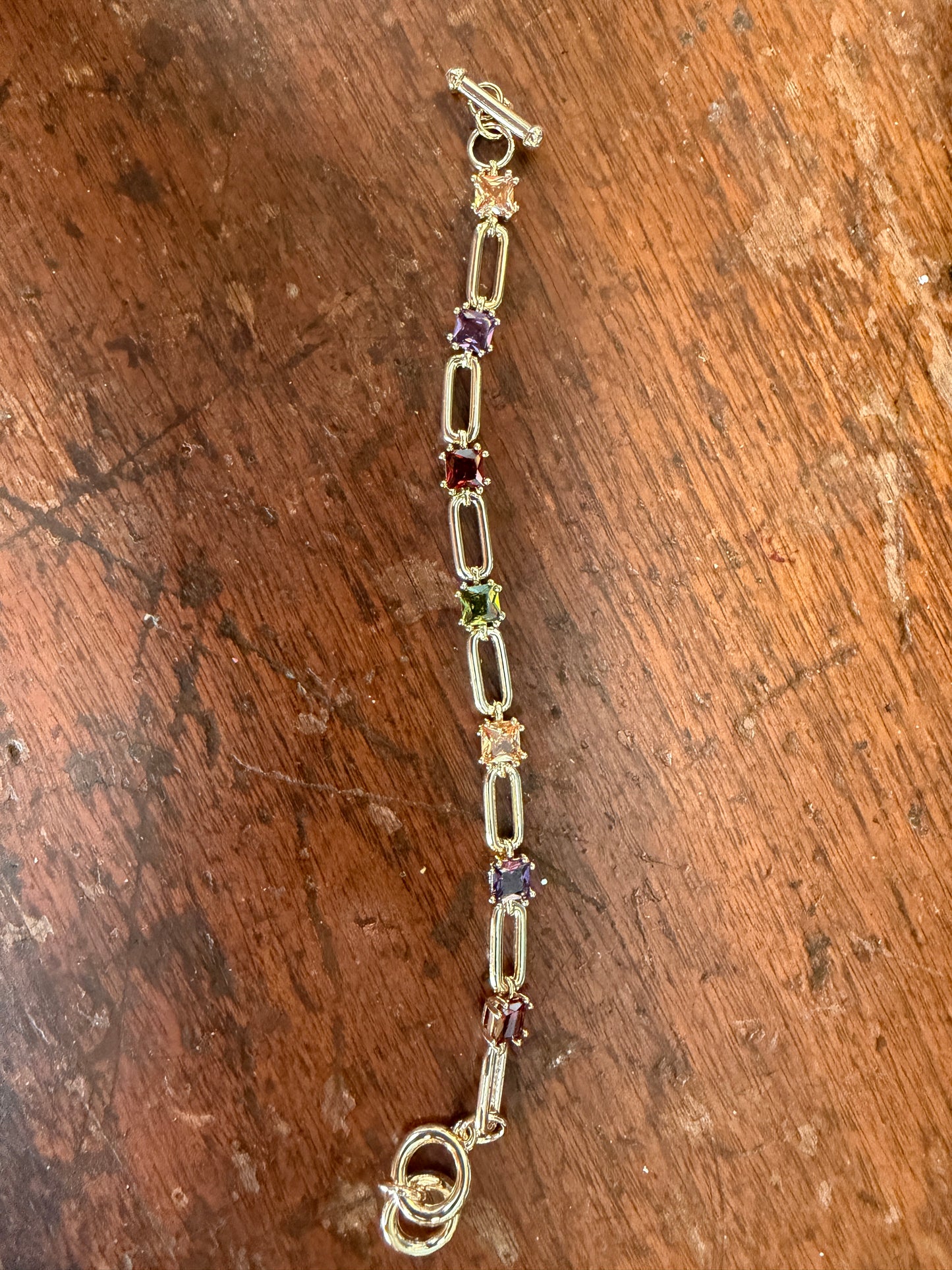 Chain Link Bracelet multi colored gems
