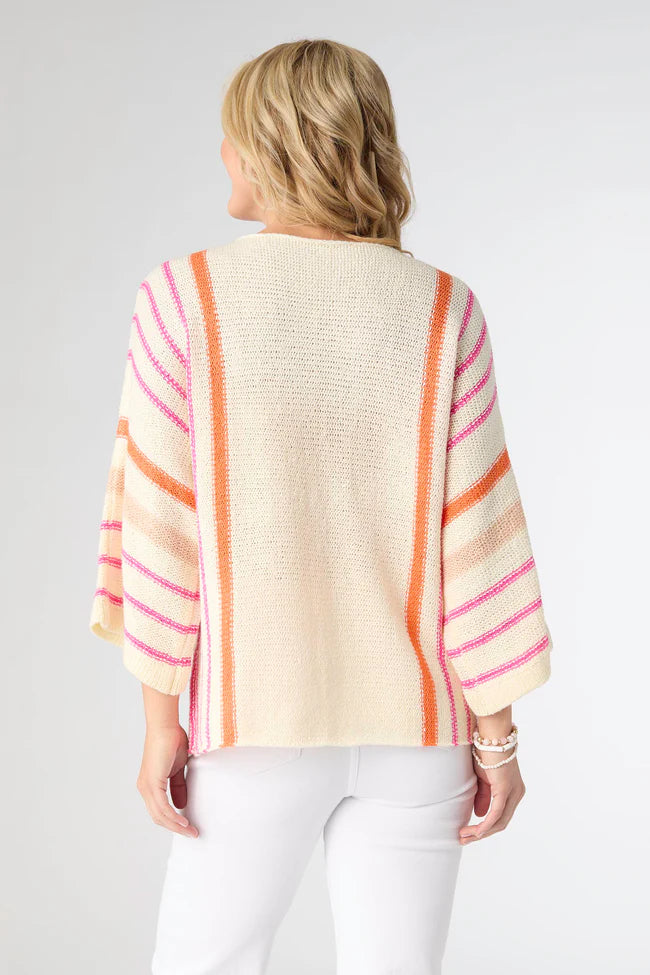 Relaxed 3/4 Sleeve Striped Sweater