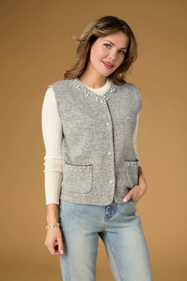 Alana Metallic Vest with Faux Pearls