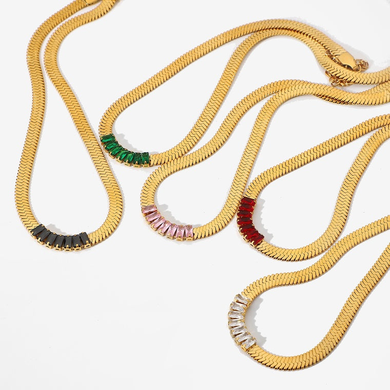 Gold Necklace Green Jewels