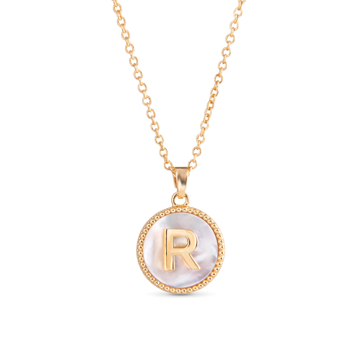 Monogram Initial Rectangle Pearly Charm Necklace - R