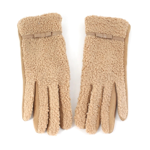 Camel Gloves with Bow Detail