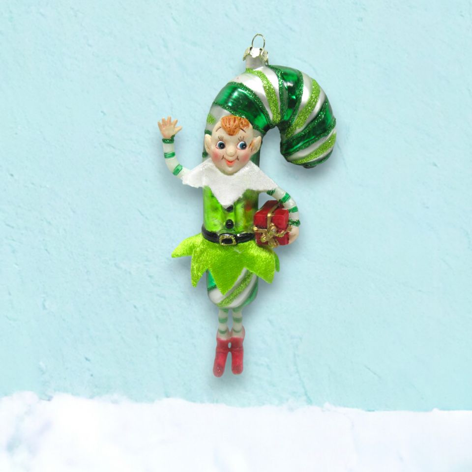 Green Candy Cane Elf Ornament