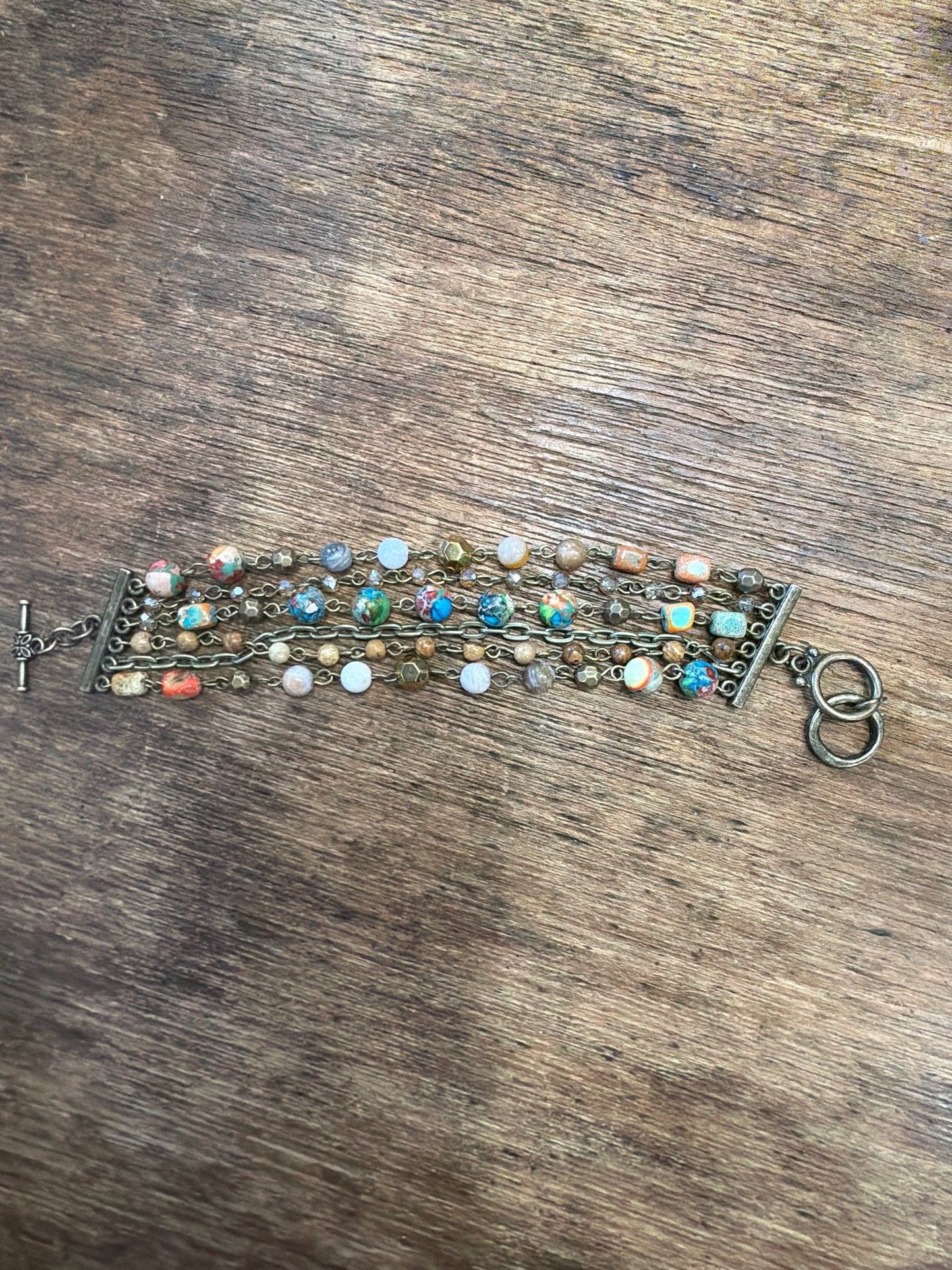 6 Strand Multi Beaded Bracelet with Chain