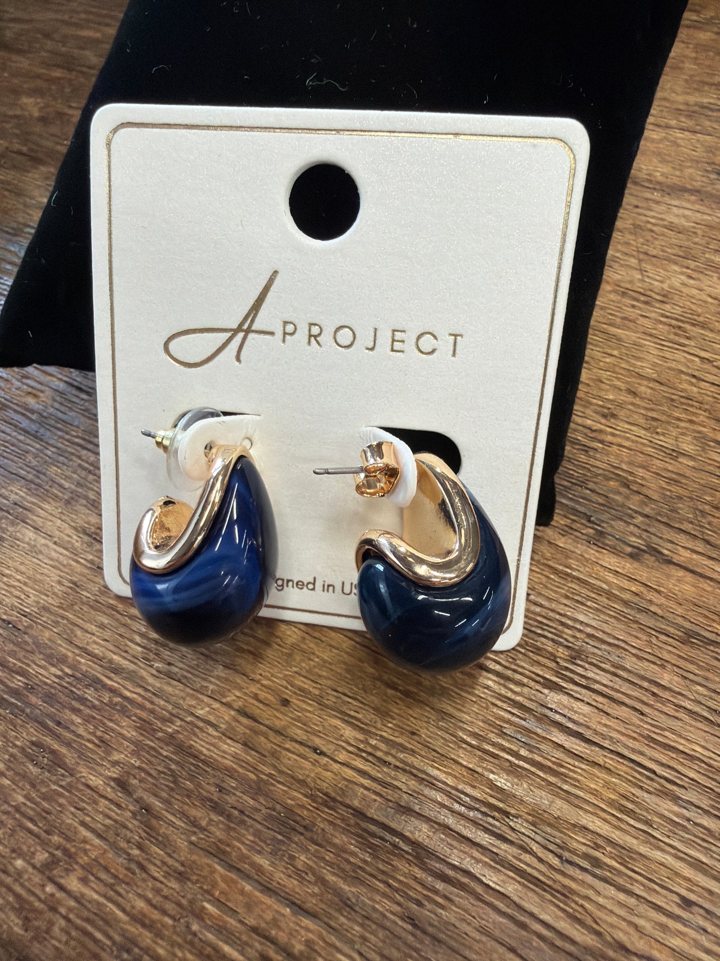 Large Tear drop earring, dark green or navy blue
