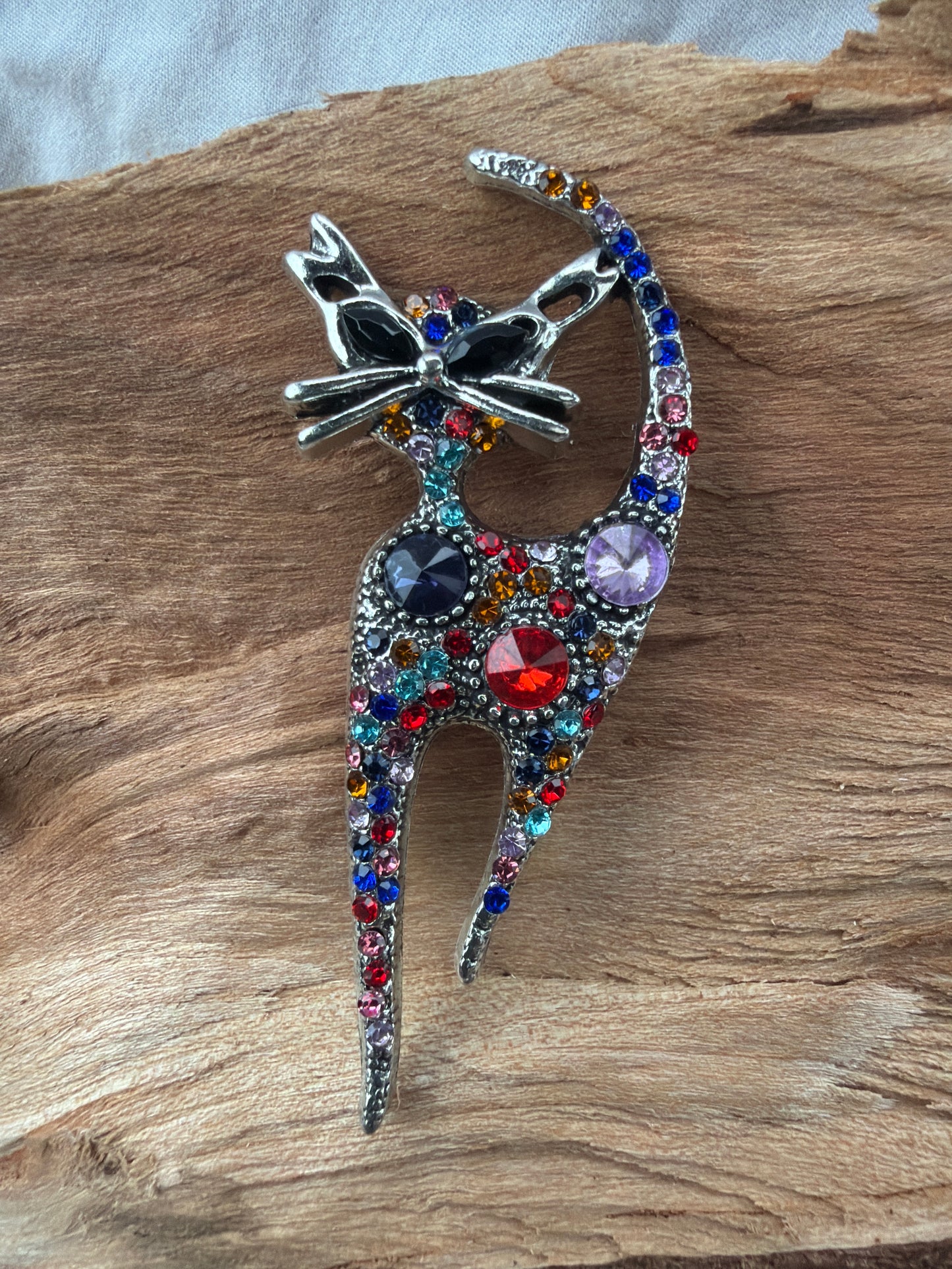 Multi Jeweled Cat Brooch