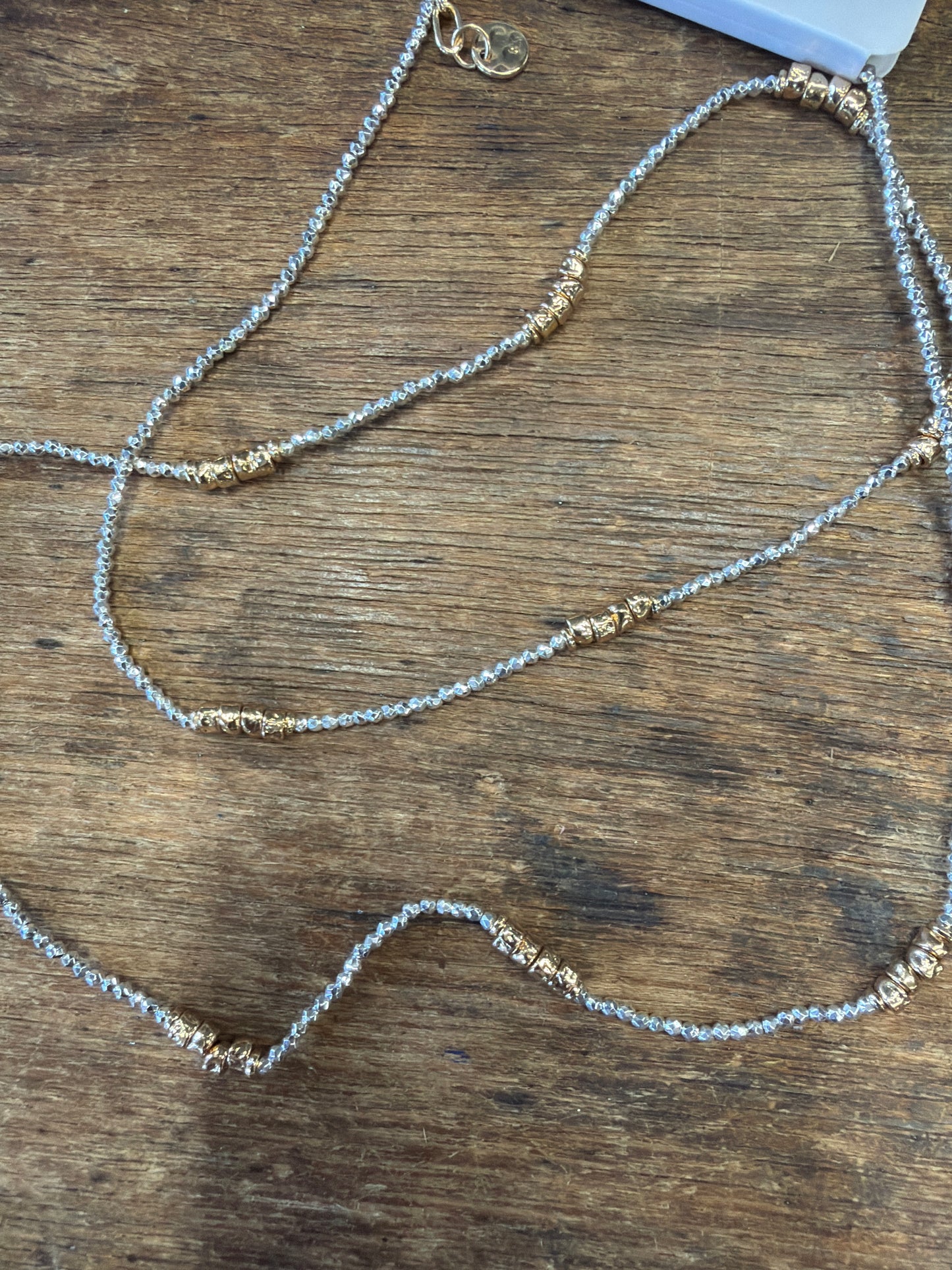 necklace long sparkle sm beads wth gold accent