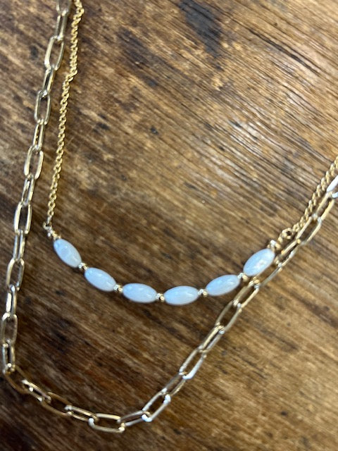 Gold Double Strand with white beads