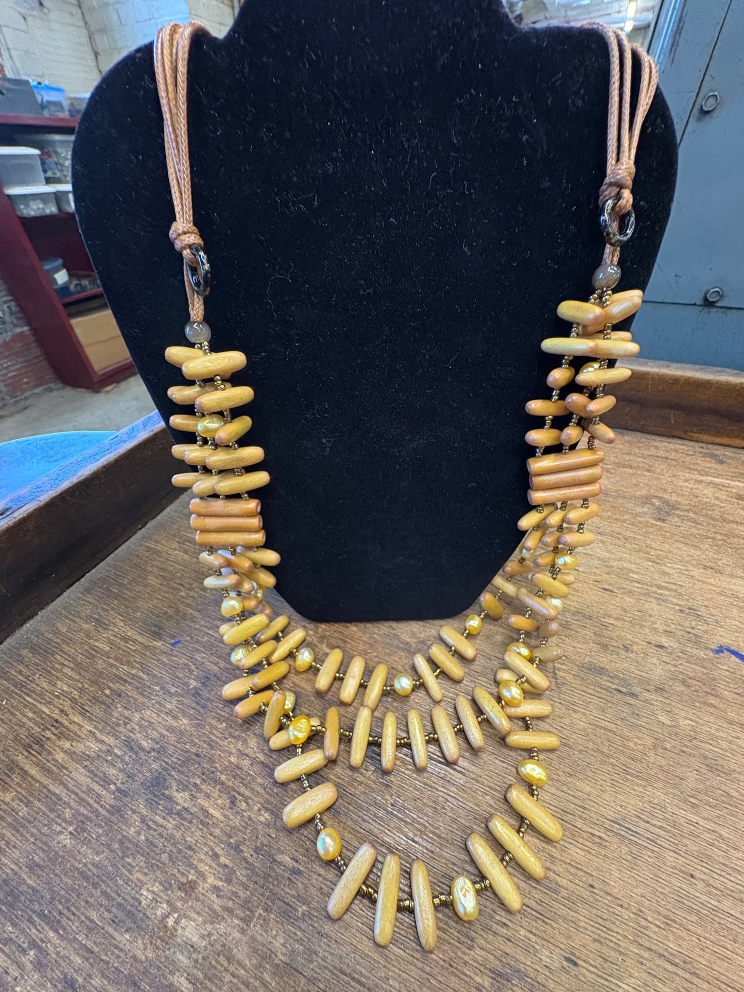3 Strand Wooden Bead Necklace