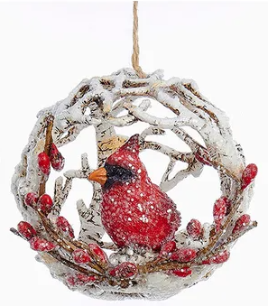 Birch Ball with Cardinal/Chickadee/2Chickadees