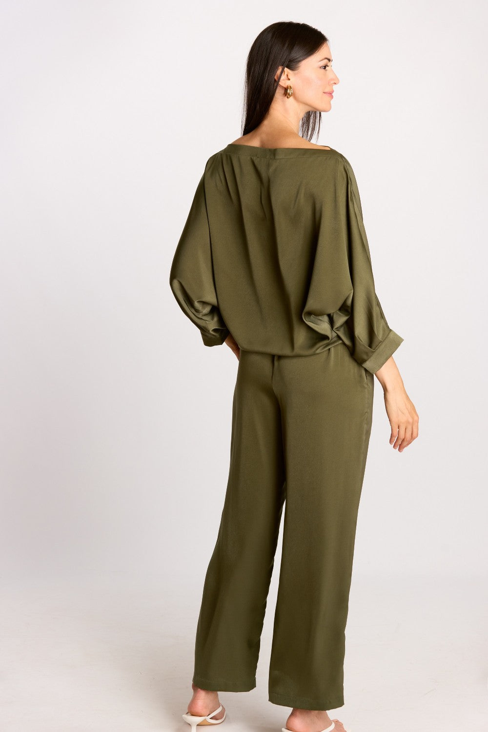 Satin Boat Neck Dolman Sleeve Top