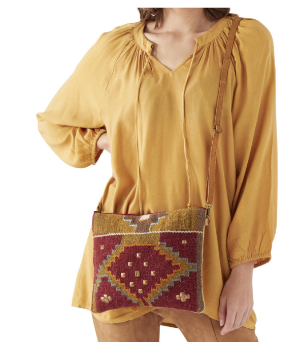 Crossbody Purse Aztec Design Burgundy