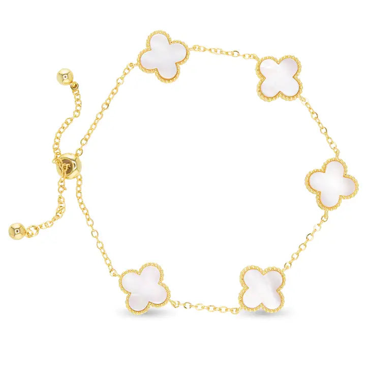 Gold Mother of Pearl Clover Bracelet