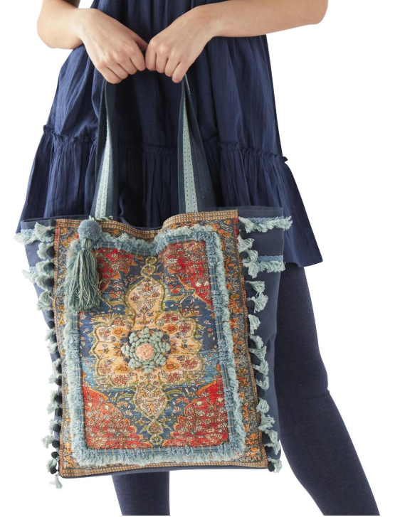 Coral Teal Boho Tote Bag