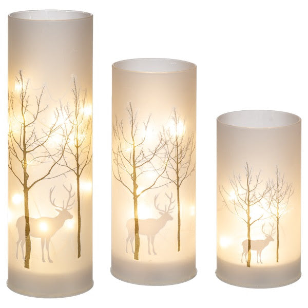 LED Light Up Frosted Birch Tree w/Deer Pillar