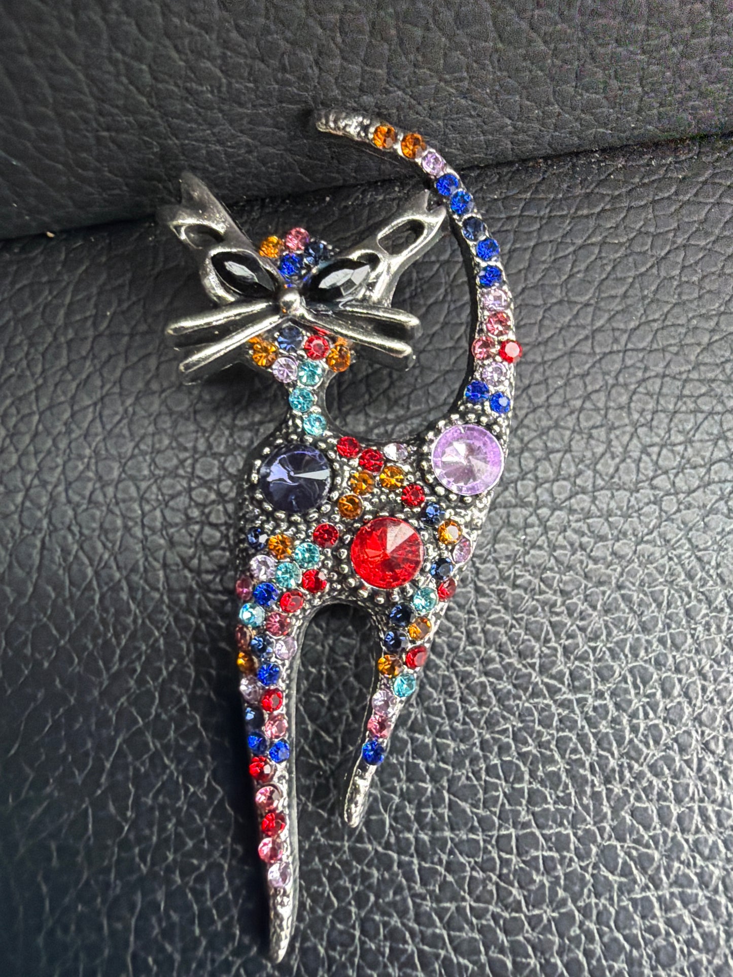 Multi Jeweled Cat Brooch