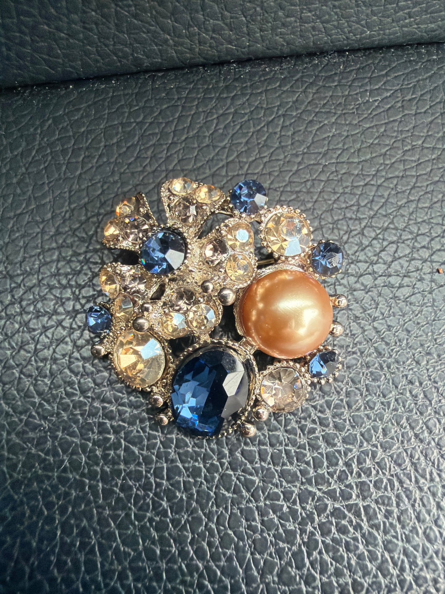 Blue & Gold Pearl Brooch