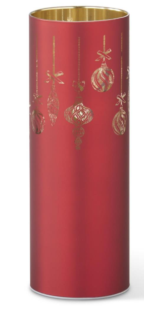 Red Laser Engraved Ornament LED Cylinders w/Timers 10in