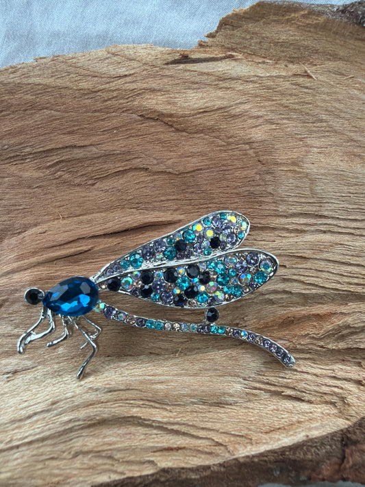 Dragonfly Blue  Jeweled Brooch