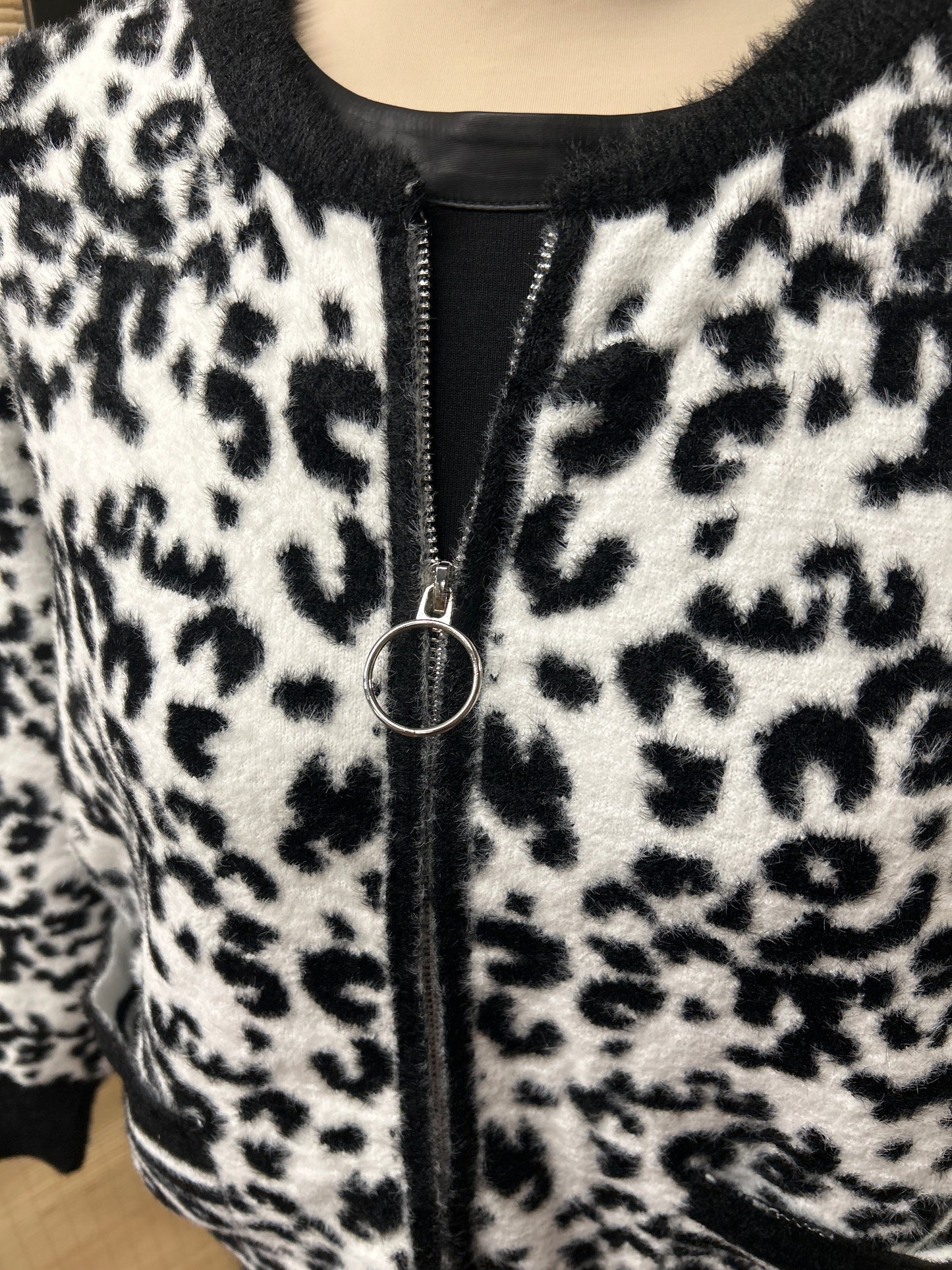 Animal Print Eyelash Zip Cardigan