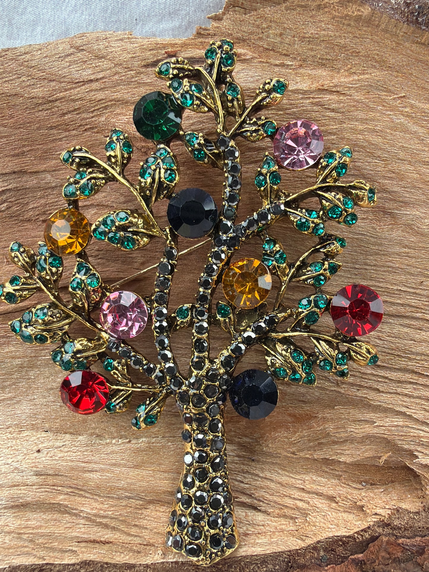 Tree Multi Jeweled Brooch