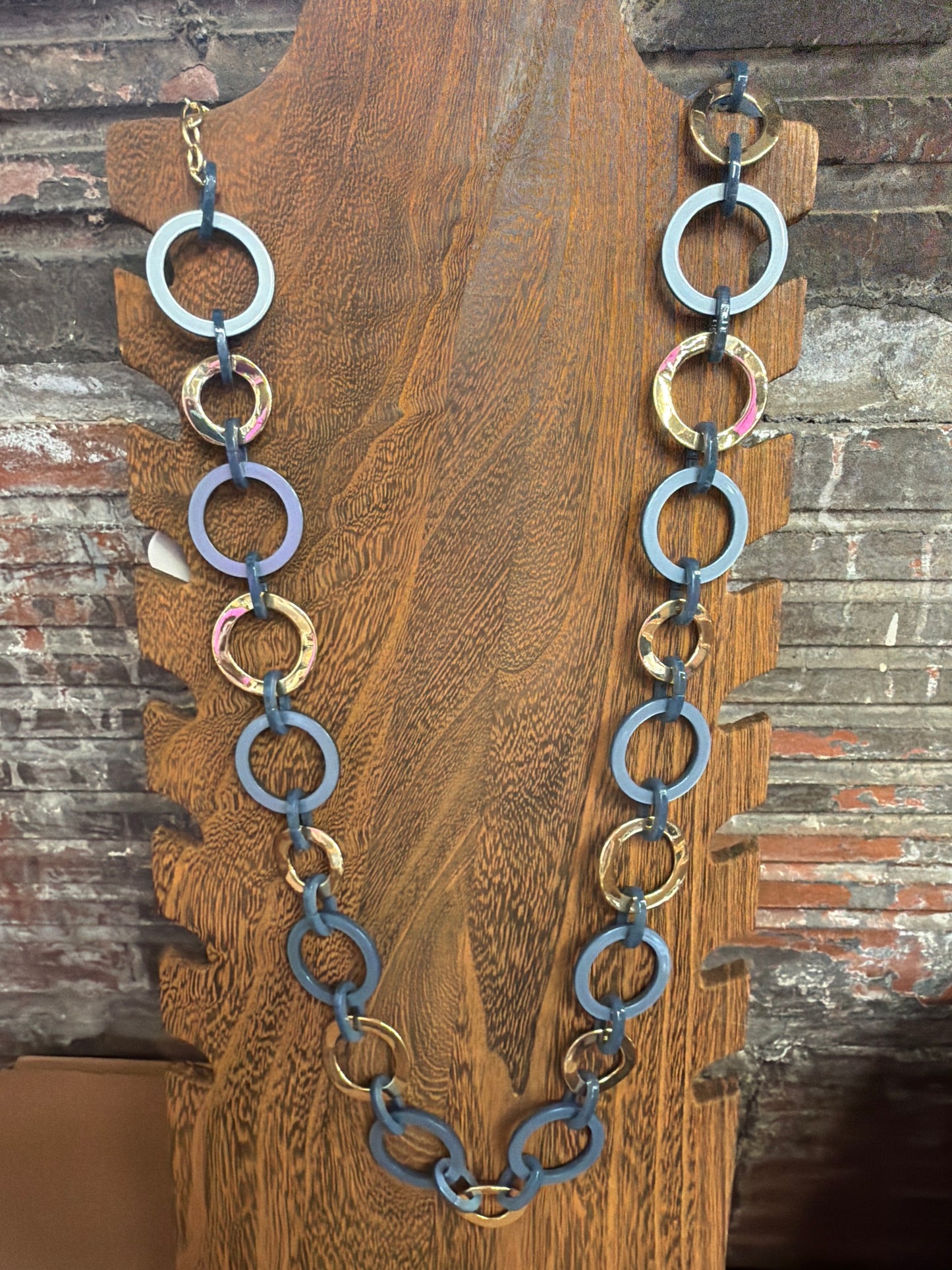 Long Blue & Gold Circle Necklace