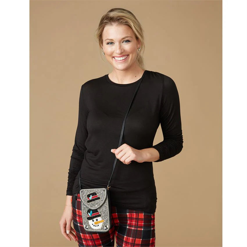 Beaded Holiday Snowman Crossbody Purse