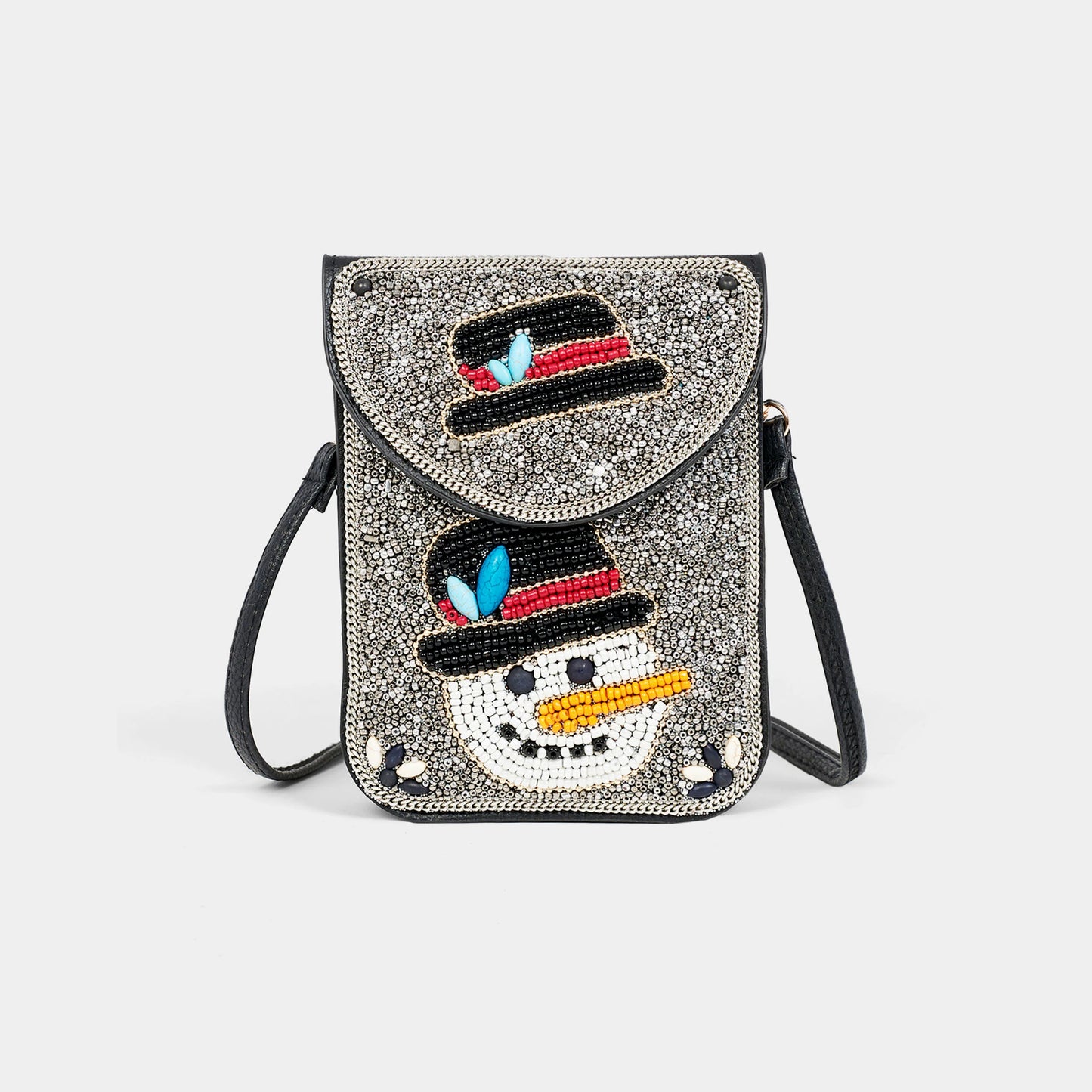 Beaded Holiday Snowman Crossbody Purse