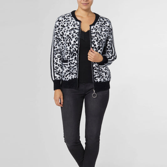 Animal Print Eyelash Zip Cardigan