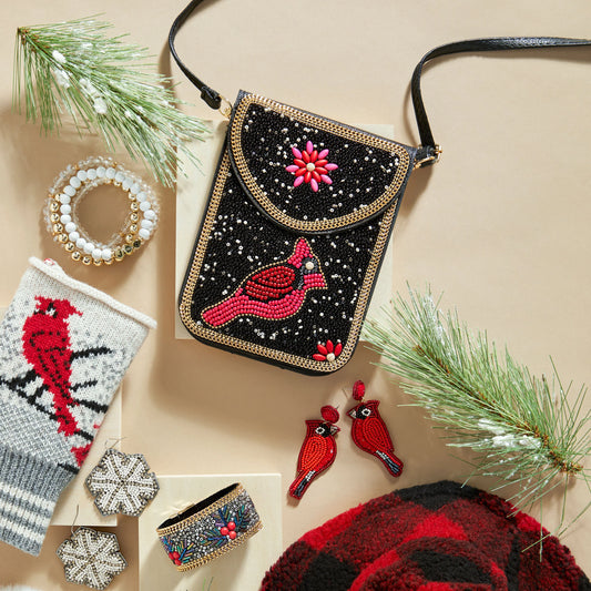 Beaded Holiday Crossbody Cardinal Purse