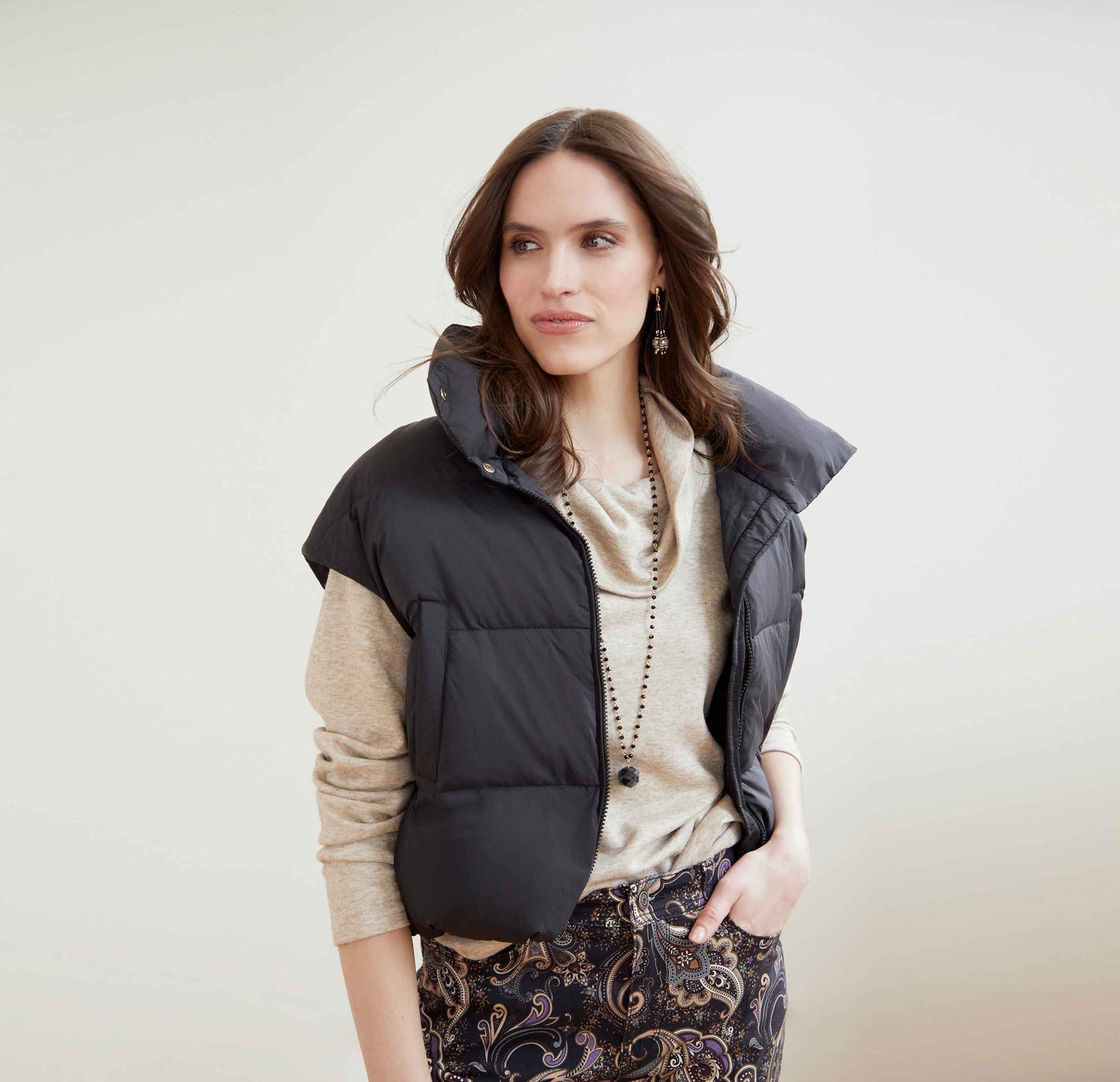 Down Vest with Cinched Bottom