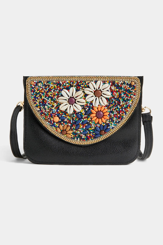Artisan Beaded Split Pocket Crossbody - Flower