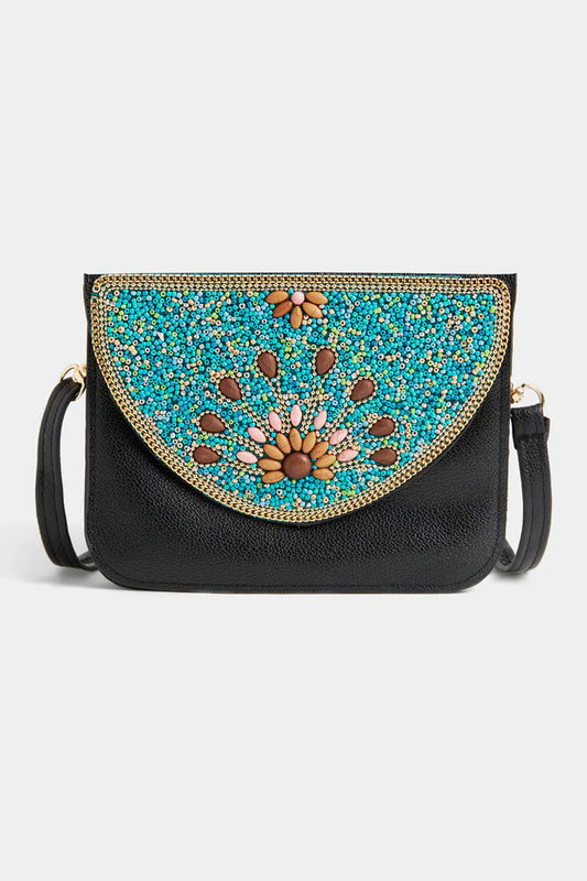 Artisan Beaded Split Pocket Crossbody - Peacock