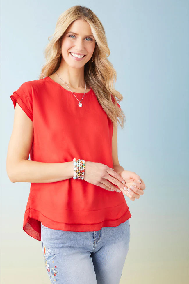 Camellia Cap Sleeve Top with Layered Bottom
