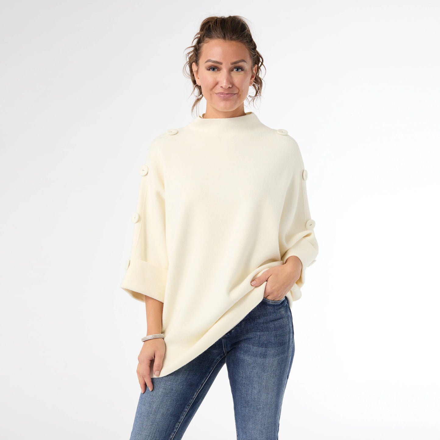 Funnel Neck Sweater with Button Detail