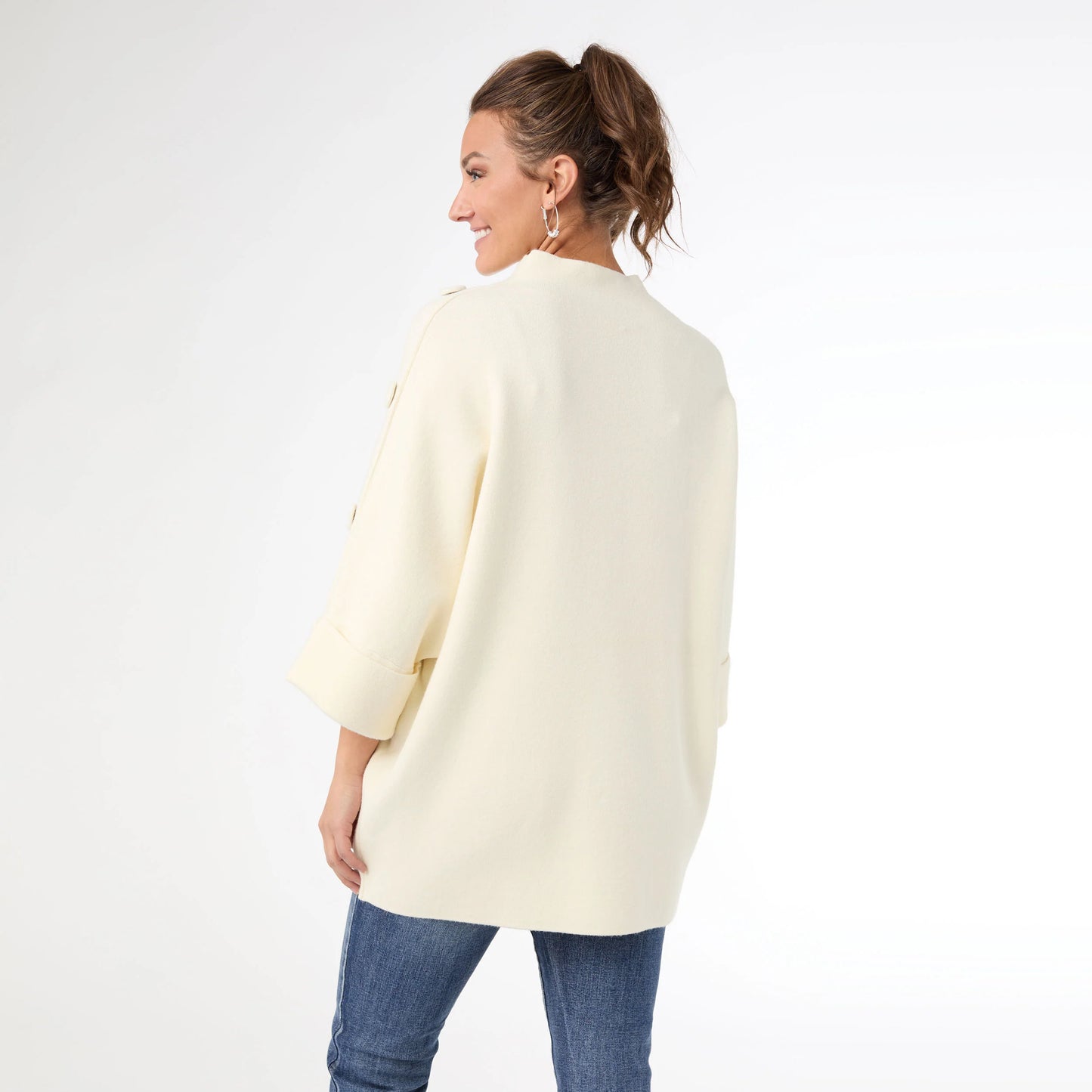 Funnel Neck Sweater with Button Detail