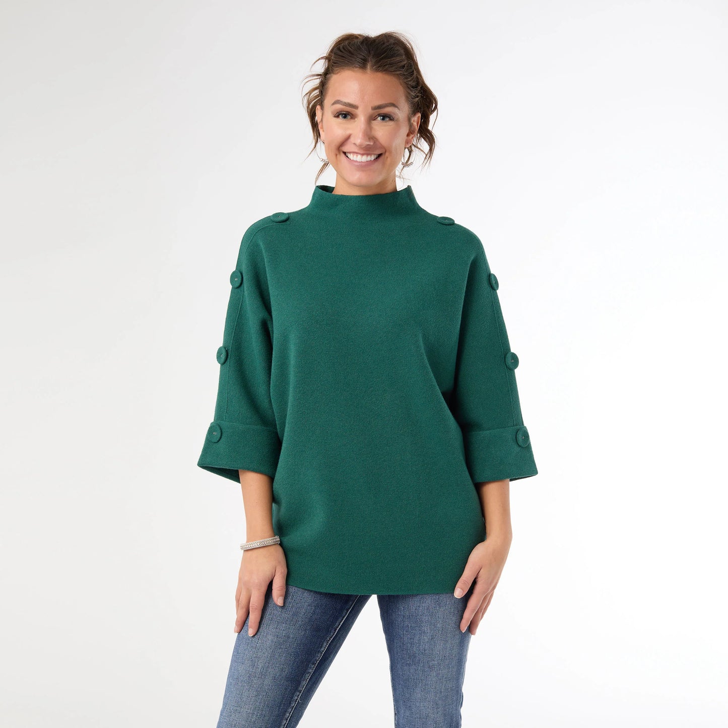 Funnel Neck Sweater with Button Detail