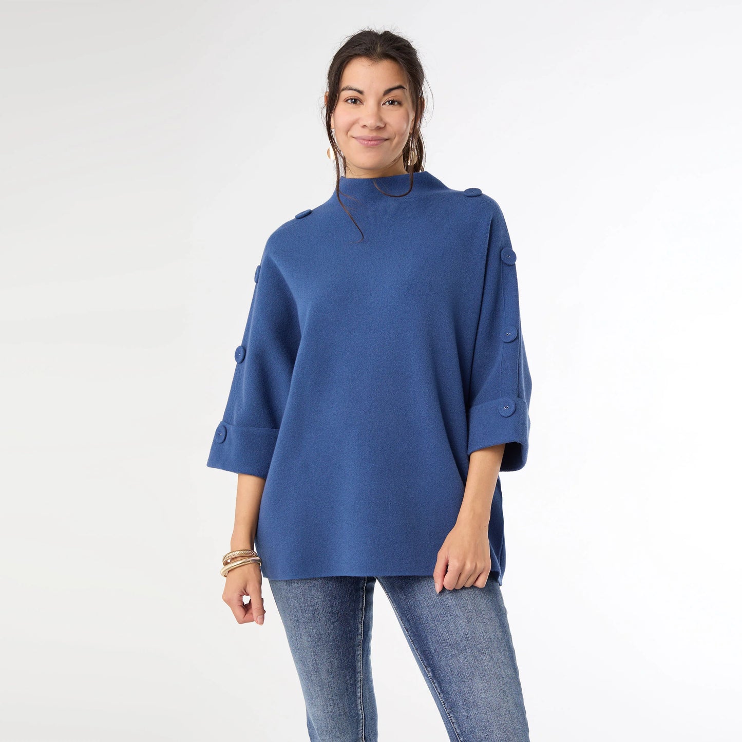 Funnel Neck Sweater with Button Detail
