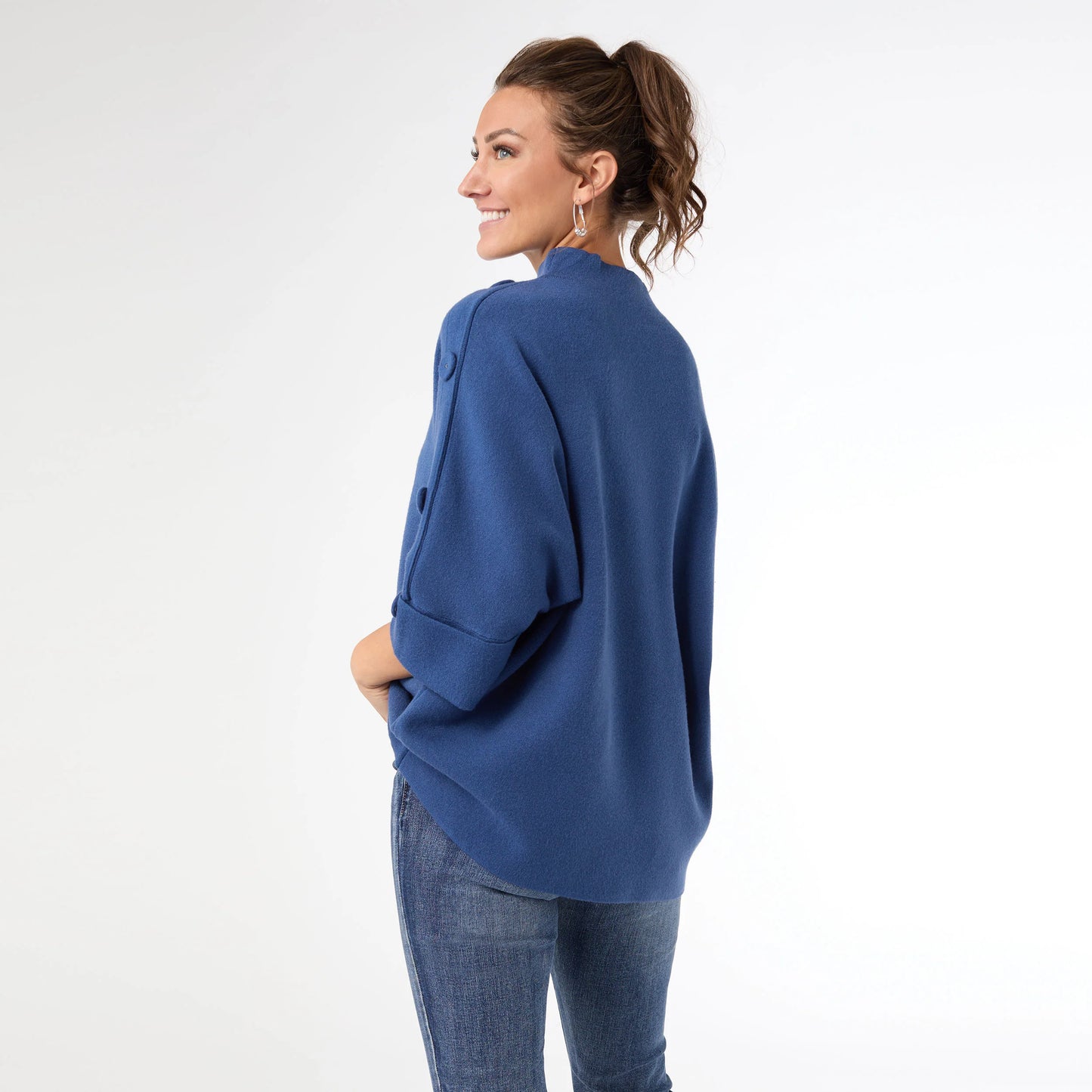 Funnel Neck Sweater with Button Detail