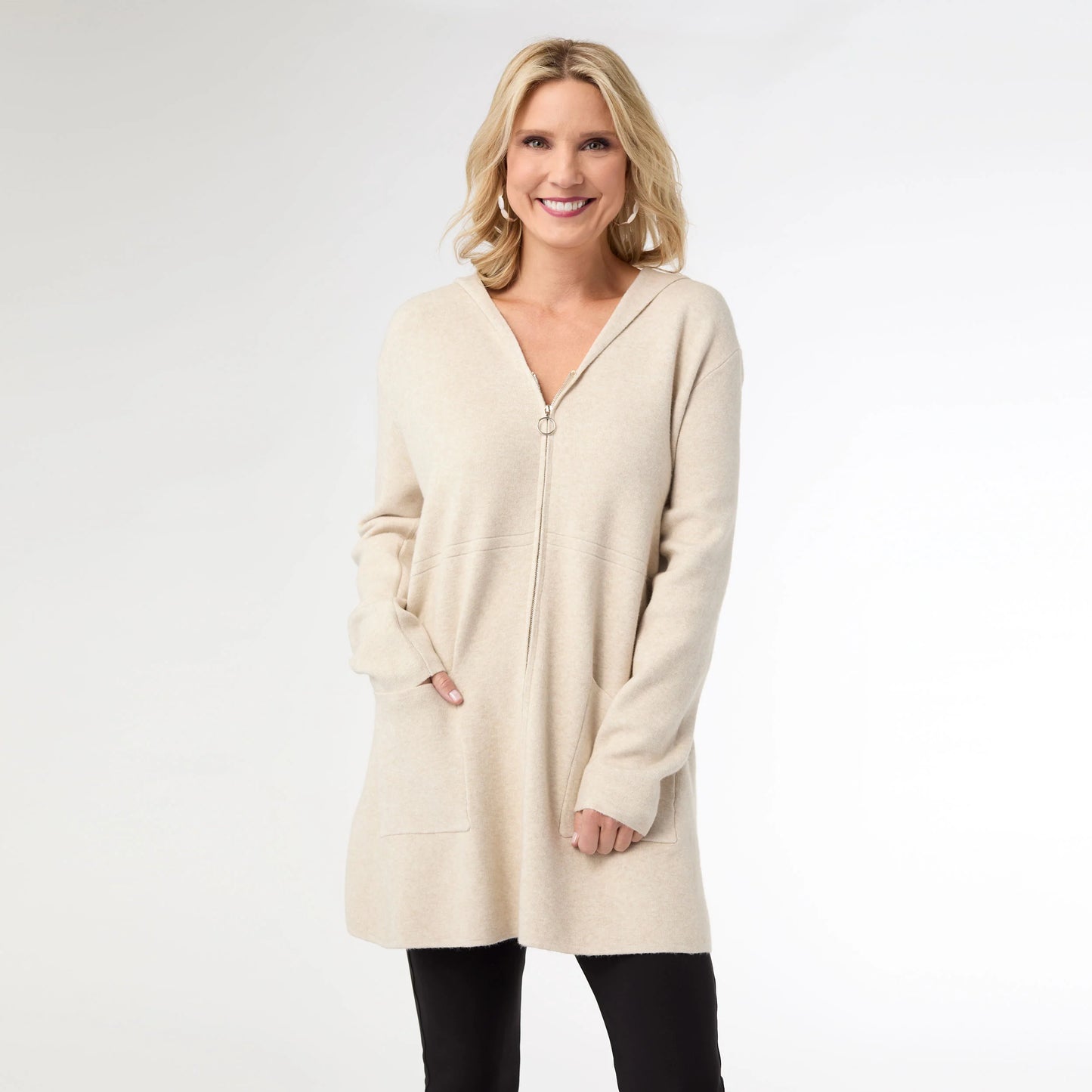 Zip Hooded Cardigan with Pockets