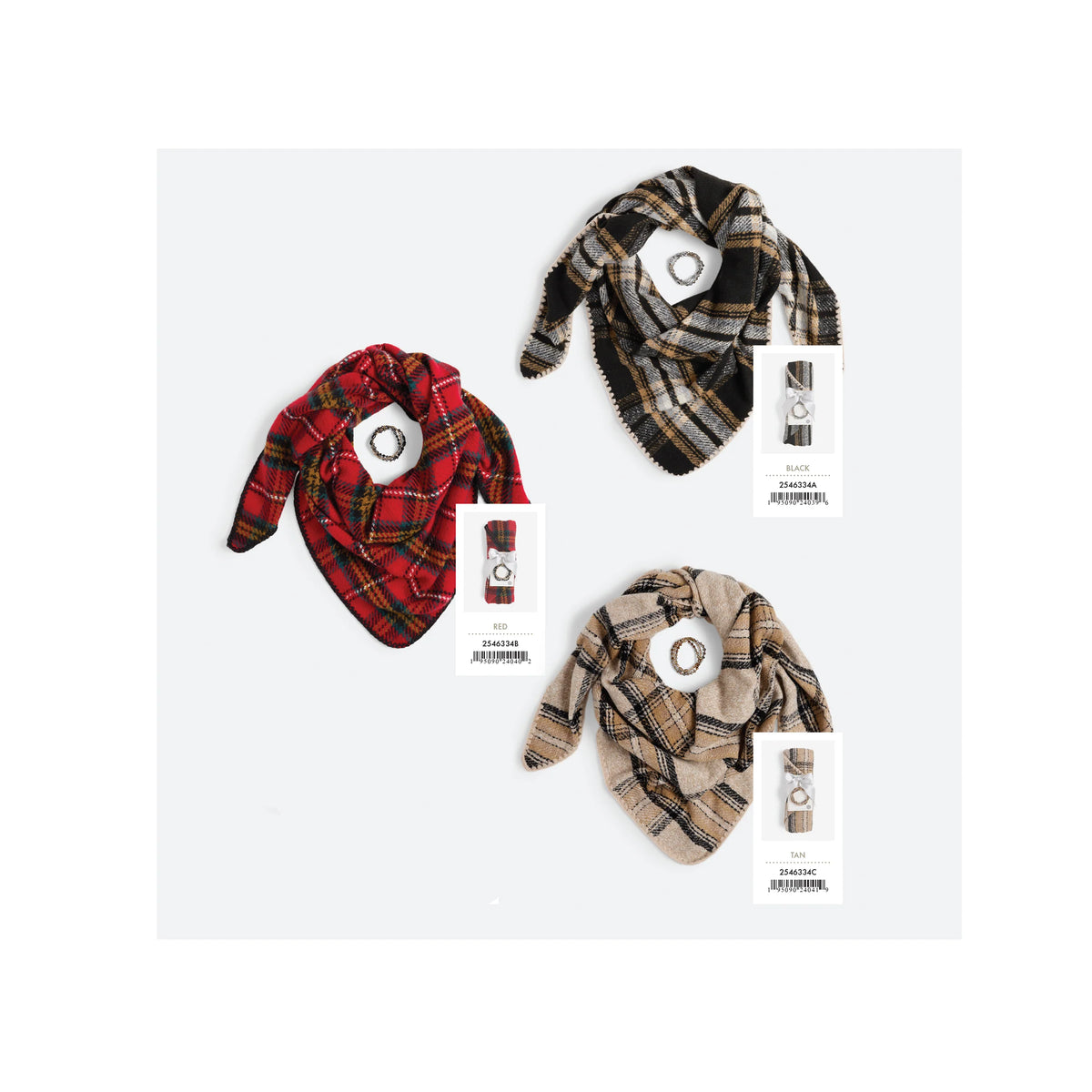 Plaid Triangle Wrap + Bracelet Set