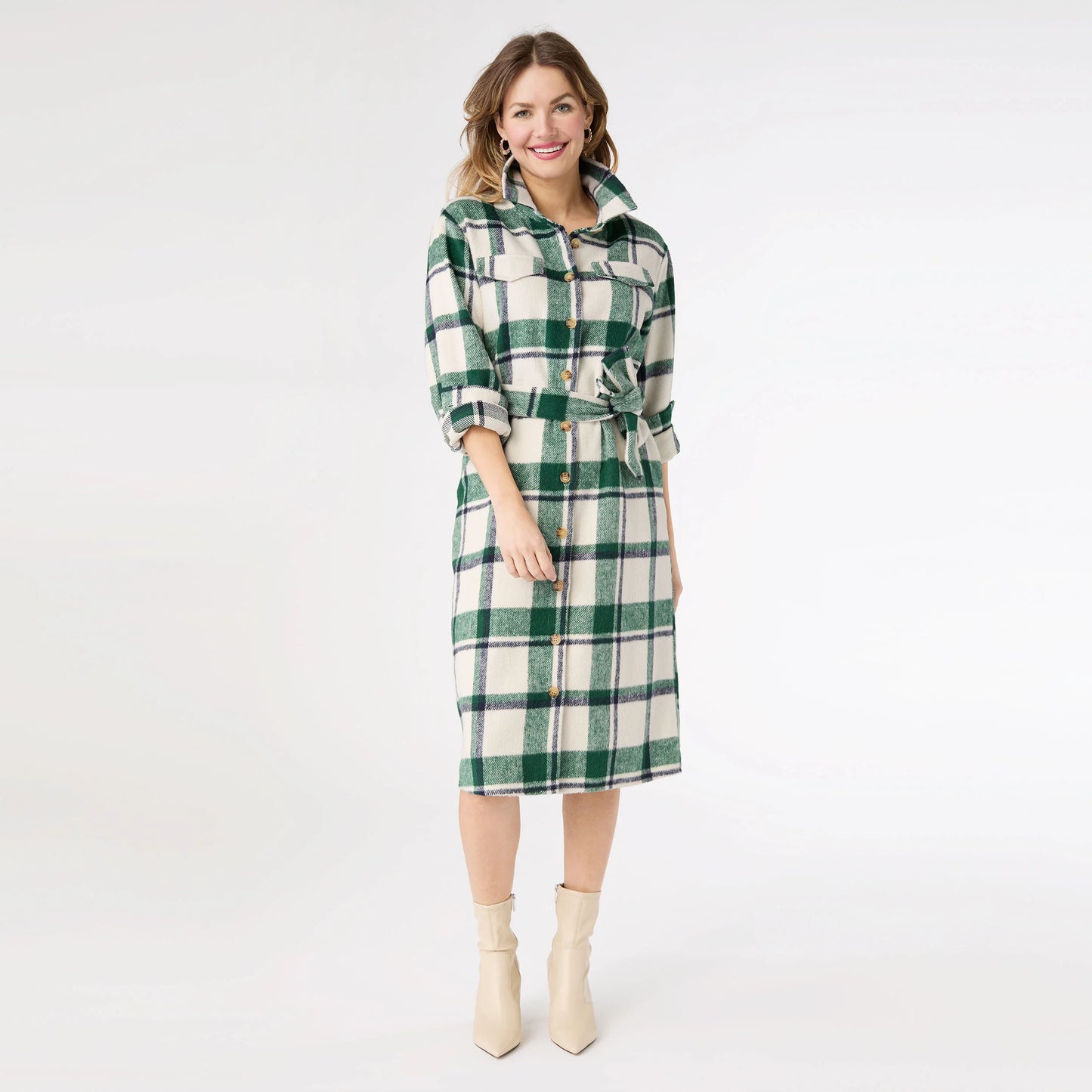 Shelley Plaid Shacket Dress with Belt