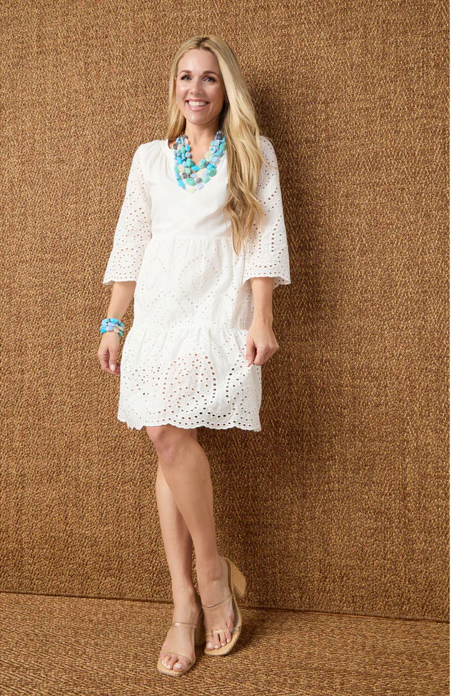 V-Neck Eyelet Dress
