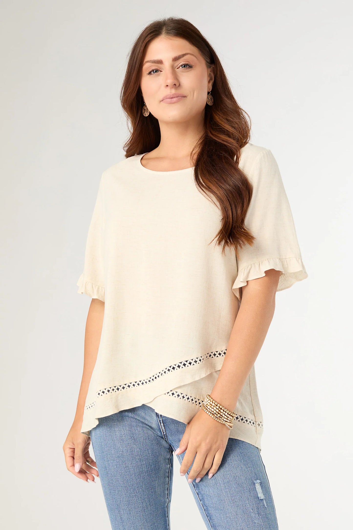 Short Sleeve Crossover Ruffle Top