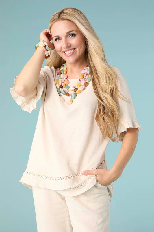Short Sleeve Crossover Ruffle Top