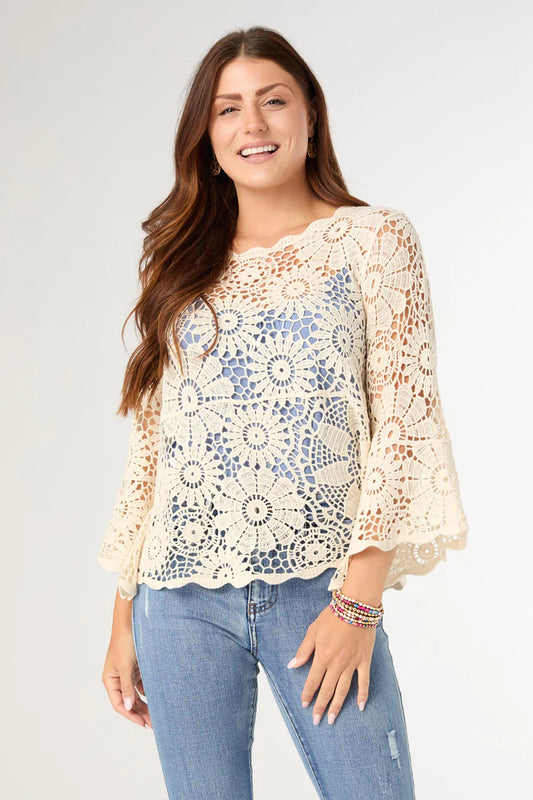 Elbow Sleeve Crochet Top