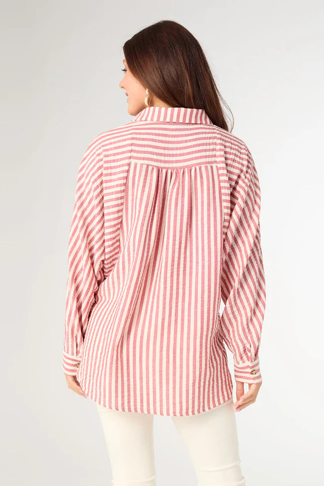 Relaxed Fit Button Front Striped Top