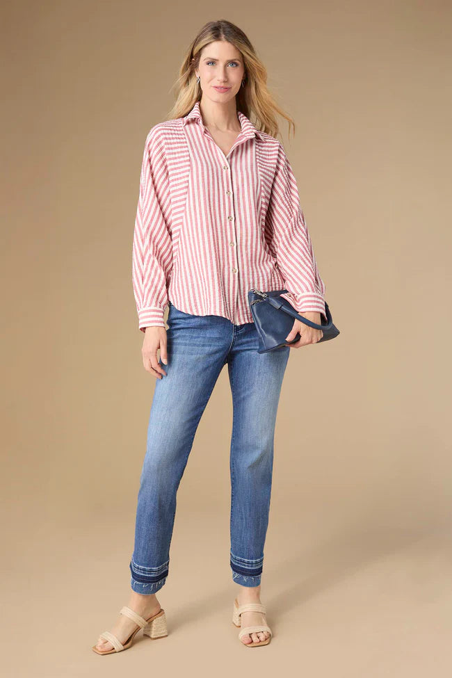 Relaxed Fit Button Front Striped Top