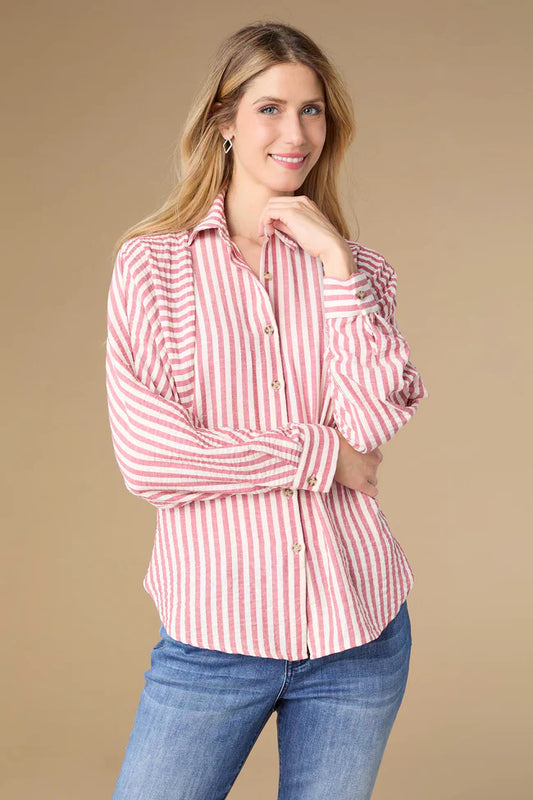 Relaxed Fit Button Front Striped Top