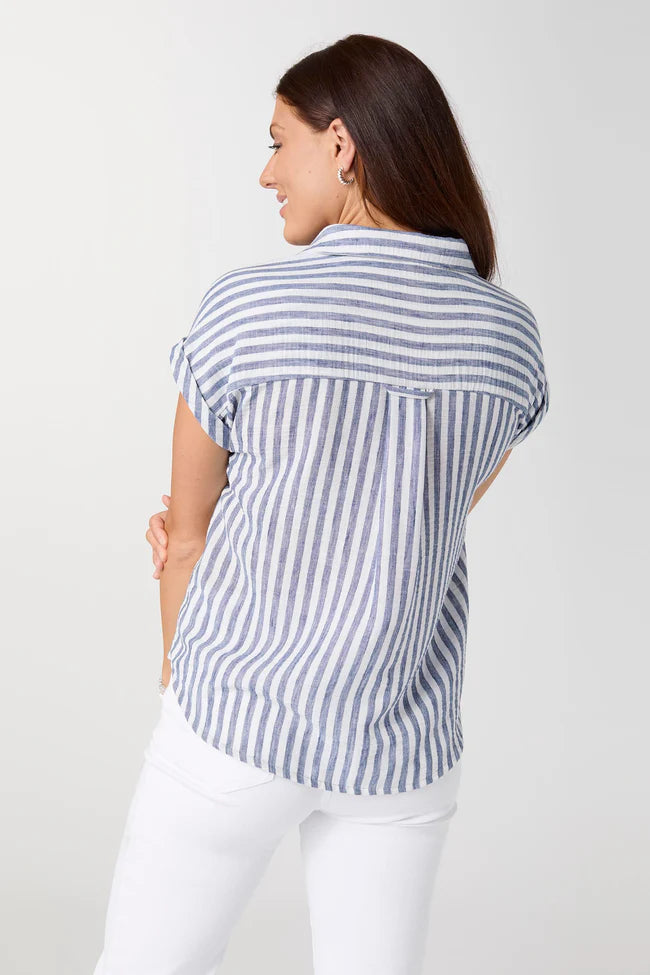 Reagan Cap Sleeve Striped Collared Top